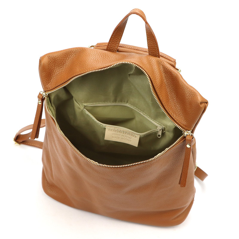 Vera Pelle Damski plecak z prawdziwej skóry duży z kieszeniami miejski