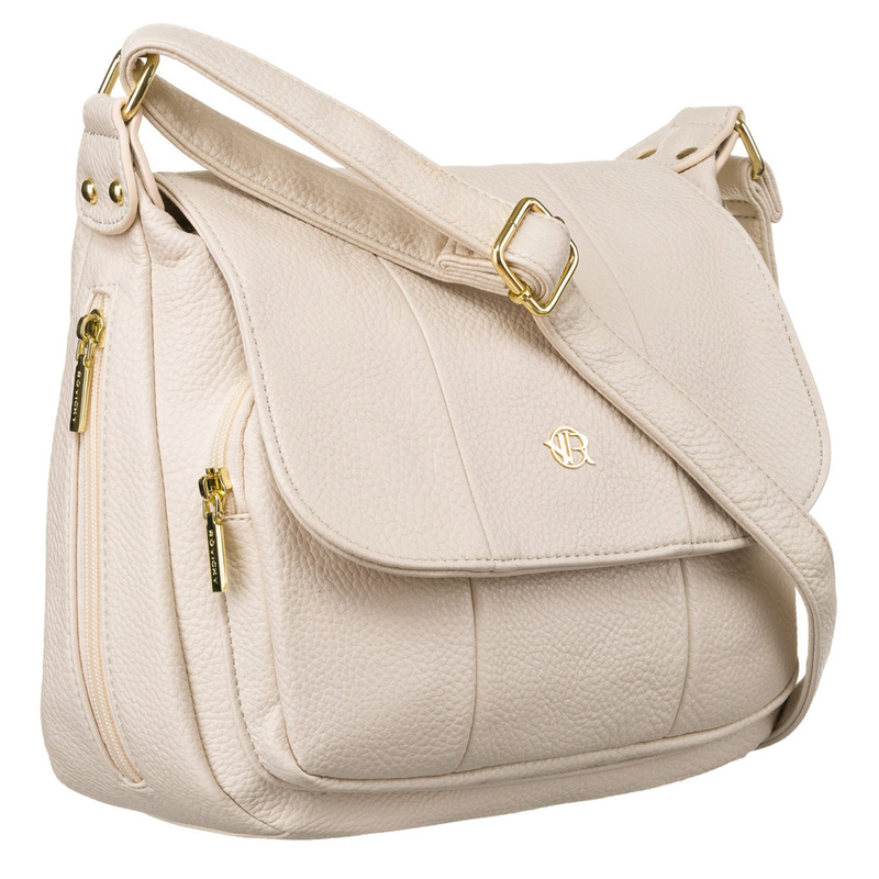 Pojemna, beżowa torebka damska na ramię z kieszeniami - Rovicky