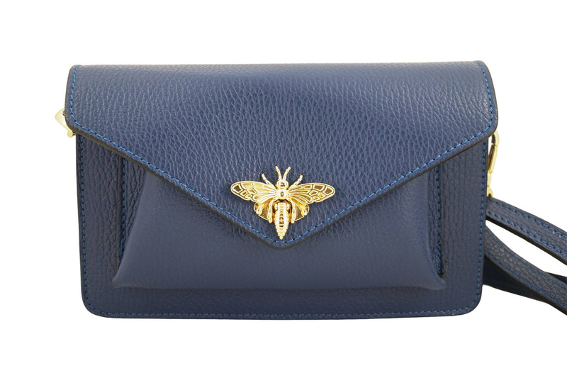 Torebka damska wizytowa skórzana - Granatowa jasna