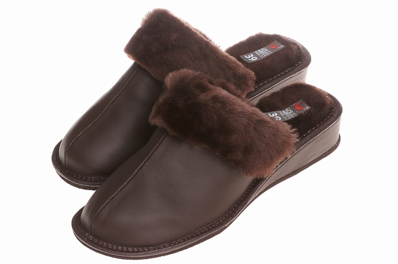 Wójciak damskie kapcie skóra naturalna zabudowane klin o wysokości 3,5 cm