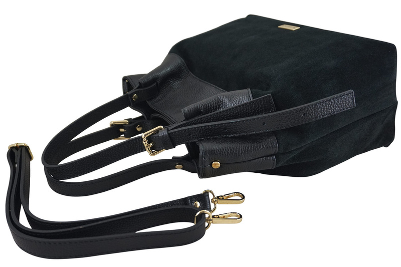 Elegancka torebka damska z naturalnego zamszu - Czarna