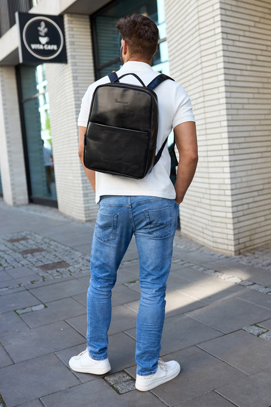 Plecak skórzany na laptopa 15,6 biznesowy duży A4 pojemny czarny premium Beltimore N05