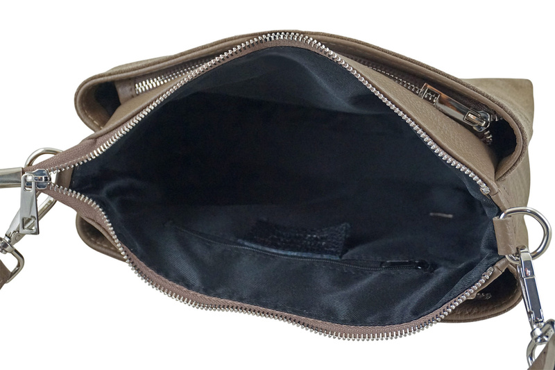 Pojemna torebka listonoszka ze skóry i zamszu - Beżowa ciemna