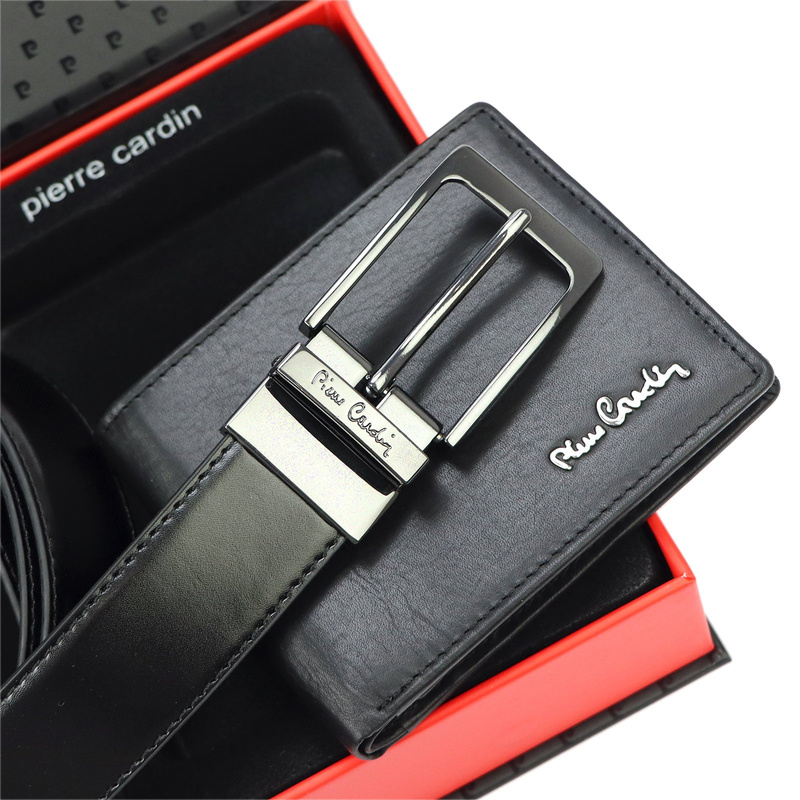 Pierre Cardin męski zestaw prezentowy skórzany portfel i pasek do spodni