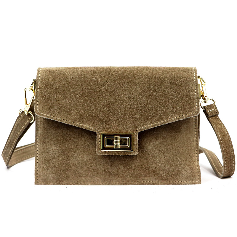 Luka Damska listonoszka ze skóry naturalnej zamszowej z organizerem