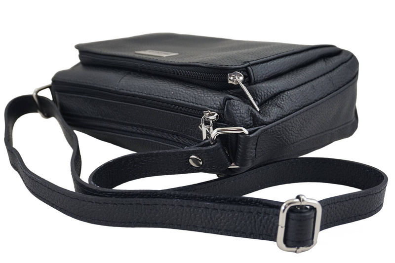 Listonoszka skórzana z kieszeniami - Czarna