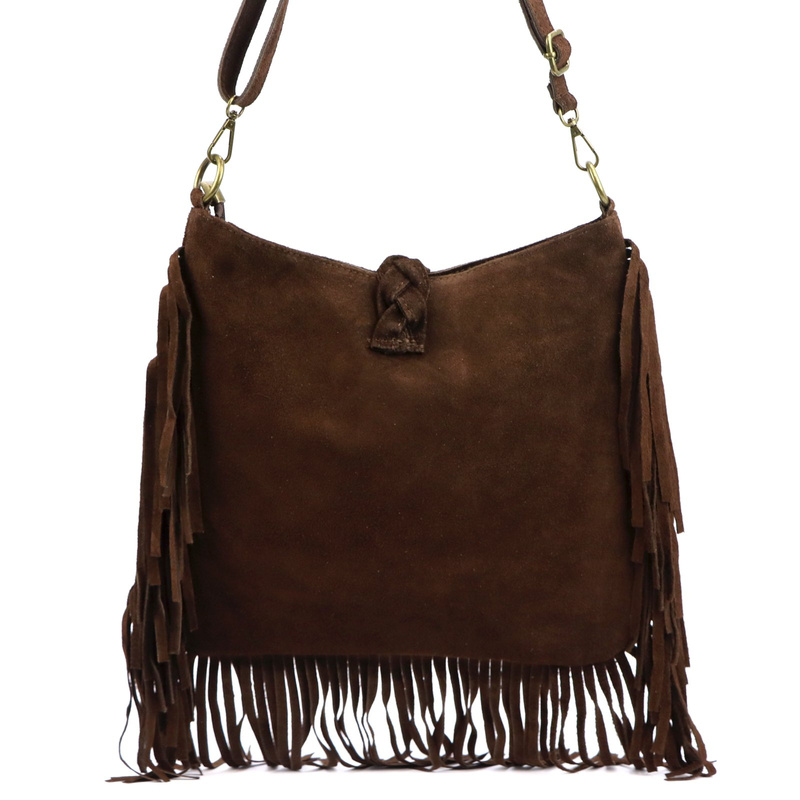 Luka Listonoszka damska skórzana z frędzlami boho torebka na ramię