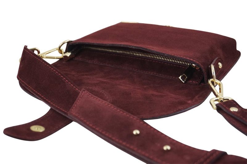 Zamszowa listonoszka na szerokim pasku - Bordowa