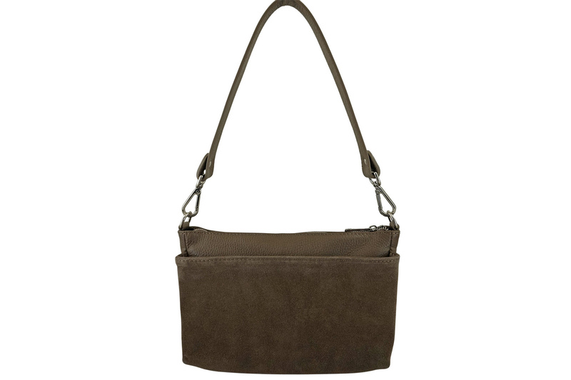 Pojemna torebka listonoszka ze skóry i zamszu - Beżowa ciemna