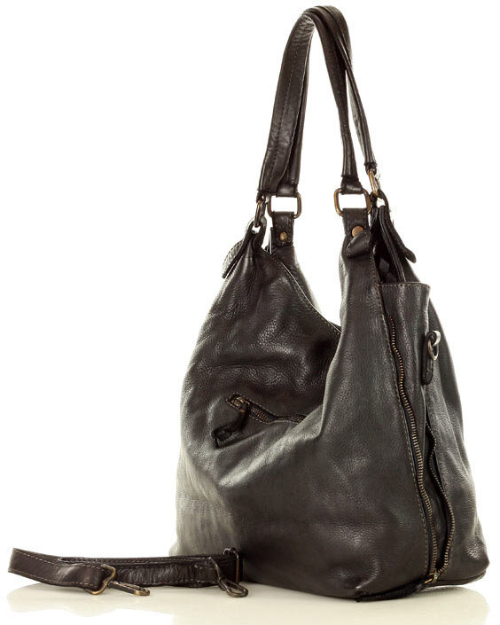 Torba skórzana wysokogatunkowa na ramię styl miejski shoulder leather bag - MARCO MAZZINI czarna