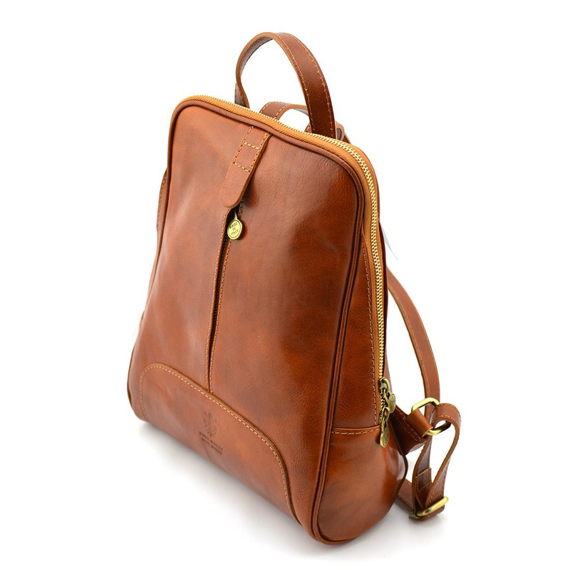 Florence Miejski Damski plecak skóra naturalna z kieszeniami na suwak