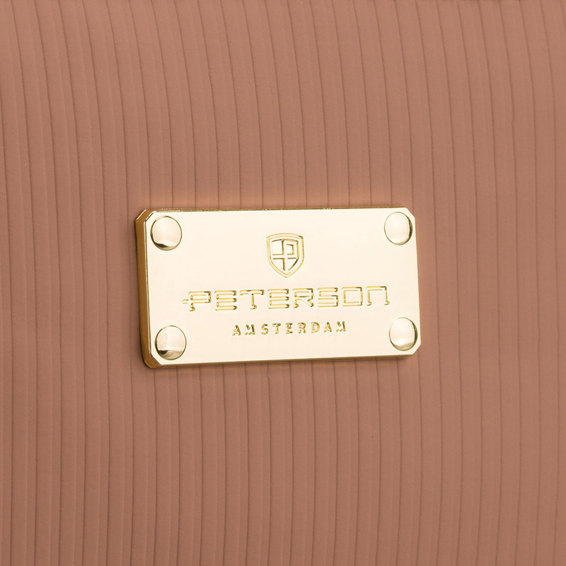 Praktyczna kosmetyczka z tkaniny syntetycznej w beżowym kolorze, jednokomorowa - Peterson