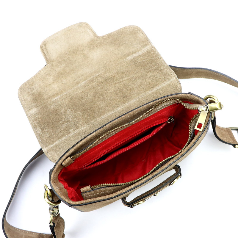 Vera Pelle damska listonoszka zamszowa przez ramię skórzana stylowa torebka