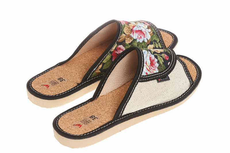 Wójciak Podhale damskie kapcie domowe laczki skóra naturalna i len