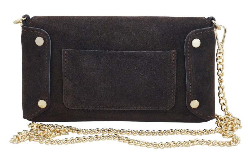 Zamszowa kopertówka na łańcuszku Barberinis - Brązowa ciemna