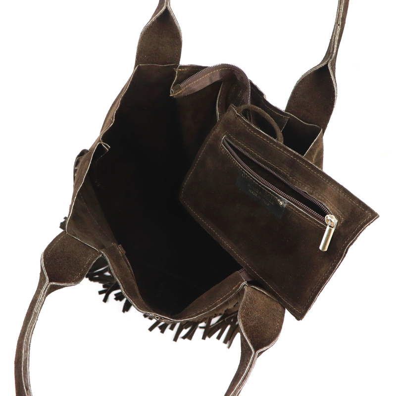 Luka damska shopperbag skórzana zamszowa torebka na ramię z frędzlami