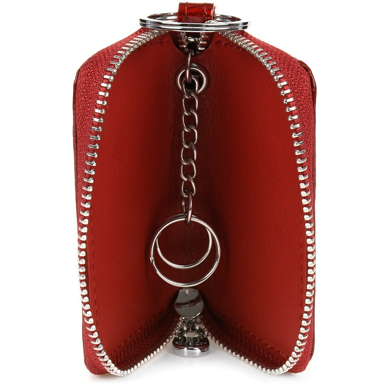 Czerwone skórzane etui na klucze damskie pojemne lakier F19