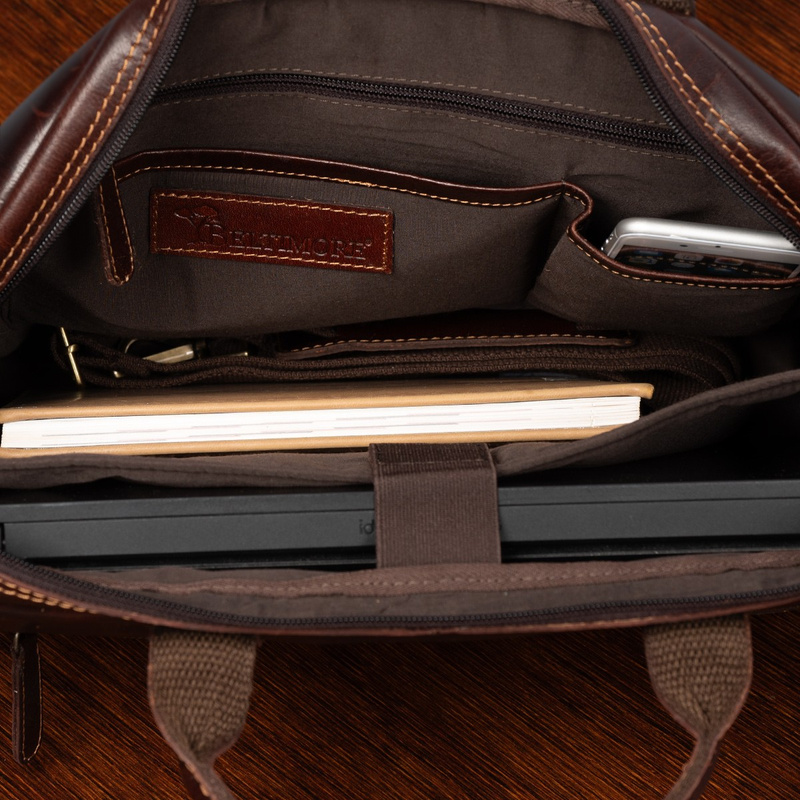 Torba męska skórzana na ramię laptopa duża ciemno-brązowa biznesowa Beltimore N01