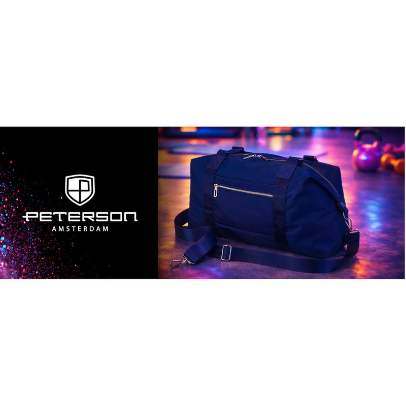 Sportowa torba treningowa z poliestru w granatowym kolorze, jednokomorowa - Peterson