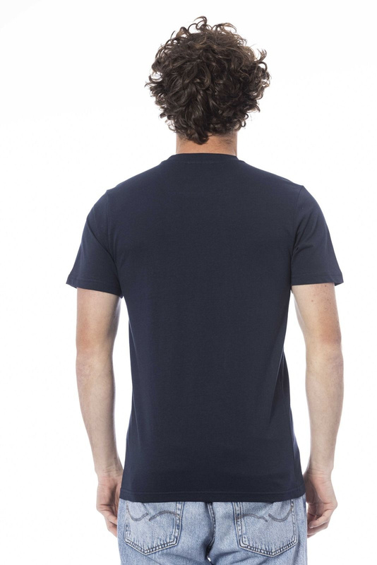 NIEBIESKI T-SHIRT MĘSKI Z KRÓTKIM RĘKAWEM KLASY CAVALLI