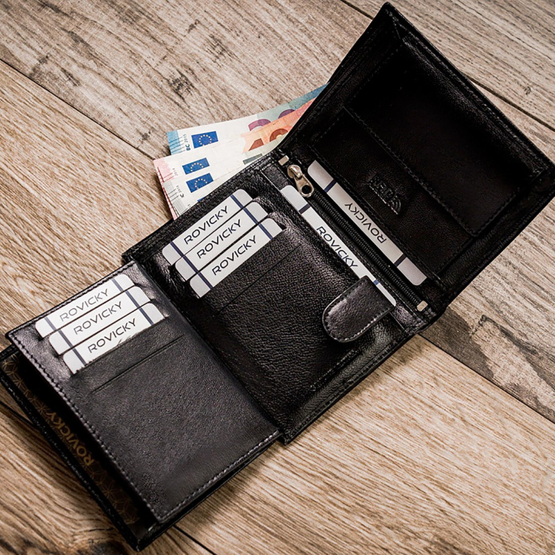 Stylowy duży Skórzany męski portfel Rovicky z RFID