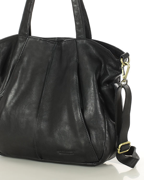 Miękka torebka skórzana shopperka na ramię - MARCO MAZZINI - czarna