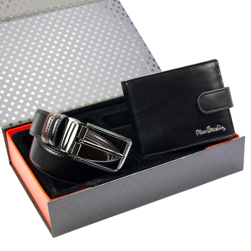 Pierre Cardin zestaw na prezent skórzany portfel i pasek do spodni męski