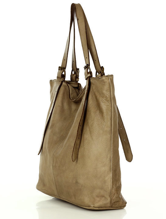 Torebka damska shopper z regulacją rączek skóra old pelle - MARCO MAZZINI beż taupe