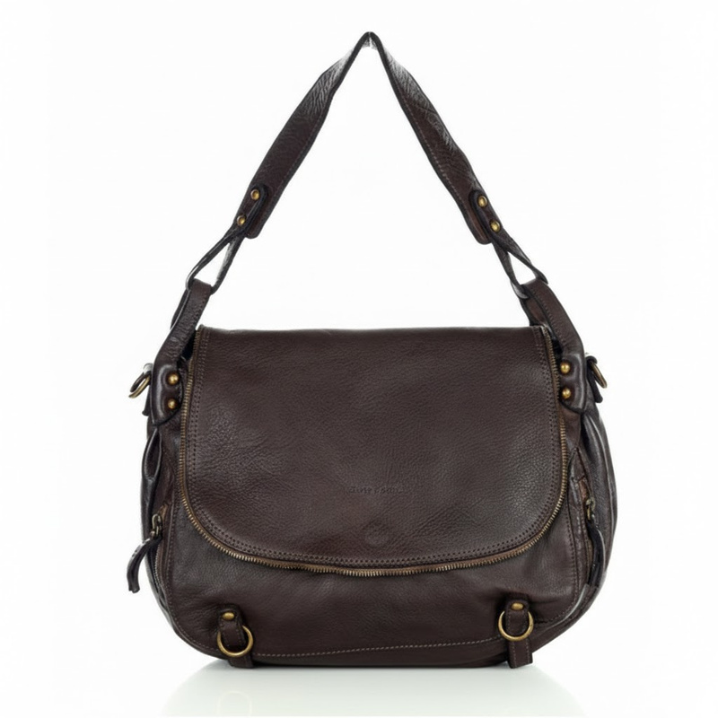 Półokrągła torba listonoszka skórzana saddle bag vintage - ciemny brąz