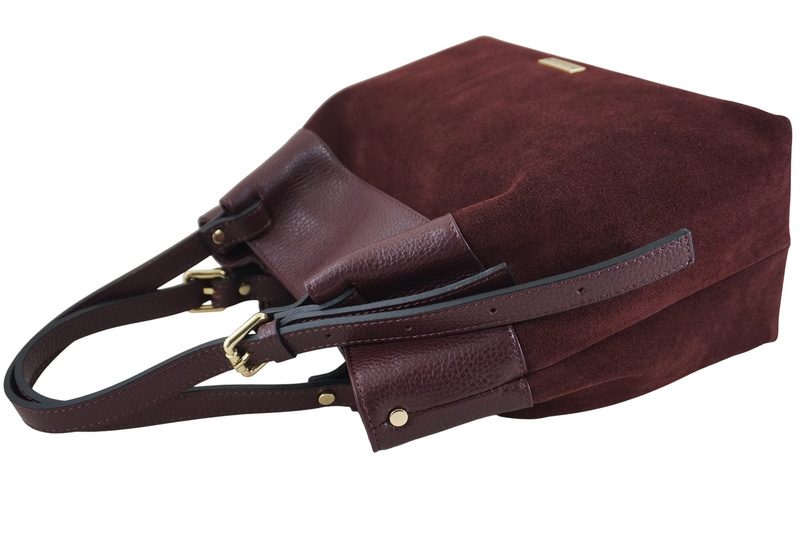 Elegancka torebka damska z naturalnego zamszu - Bordowa