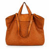 Torba damska pleciona shopper & shoulder leather bag - MAZZINI brąz karmel
