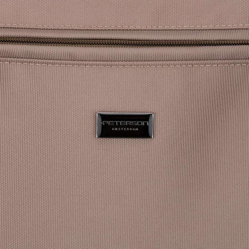 Beżowa shopperka damska na uchwytach i doczepianym pasku, zamykana suwakiem - Peterson