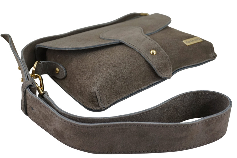 Zamszowa listonoszka na szerokim pasku - Beżowa ciemna