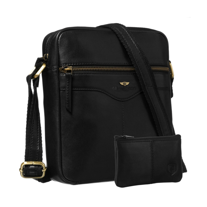 Jednokomorowa listonoszka męska ze skóry naturalnej w czarnym kolorze - Peterson