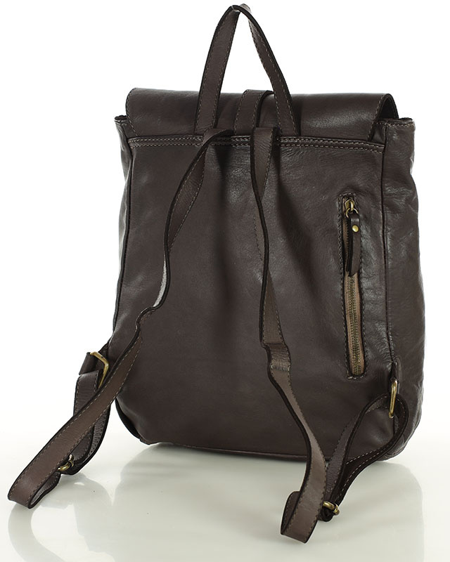MARCO MAZZINI Miejski plecak skórzany w stylu old look handmade leather ciemny brąz caffe
