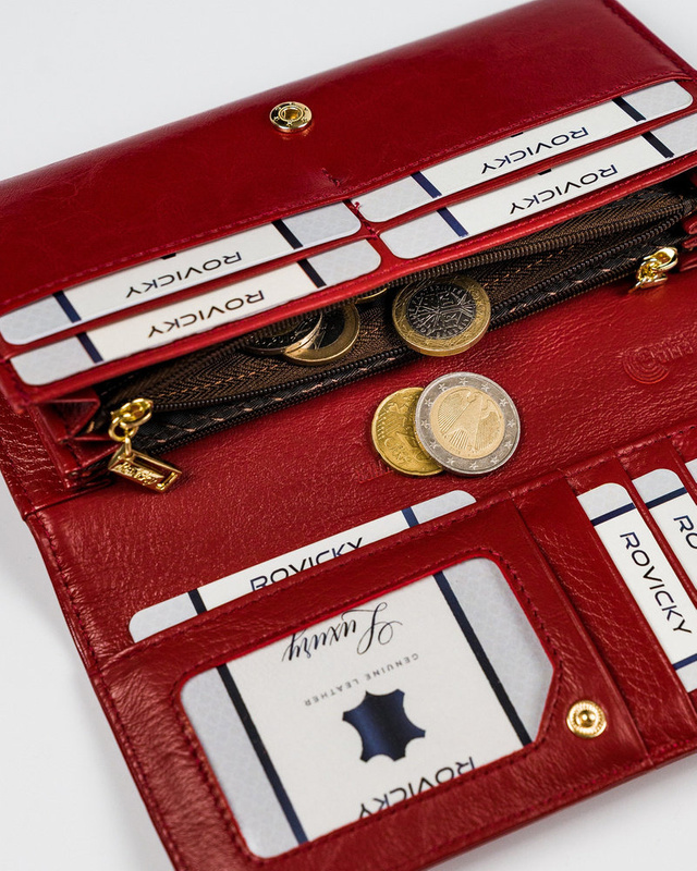 Skórzany damski portfel Rovicky 8802-BPRN RFID