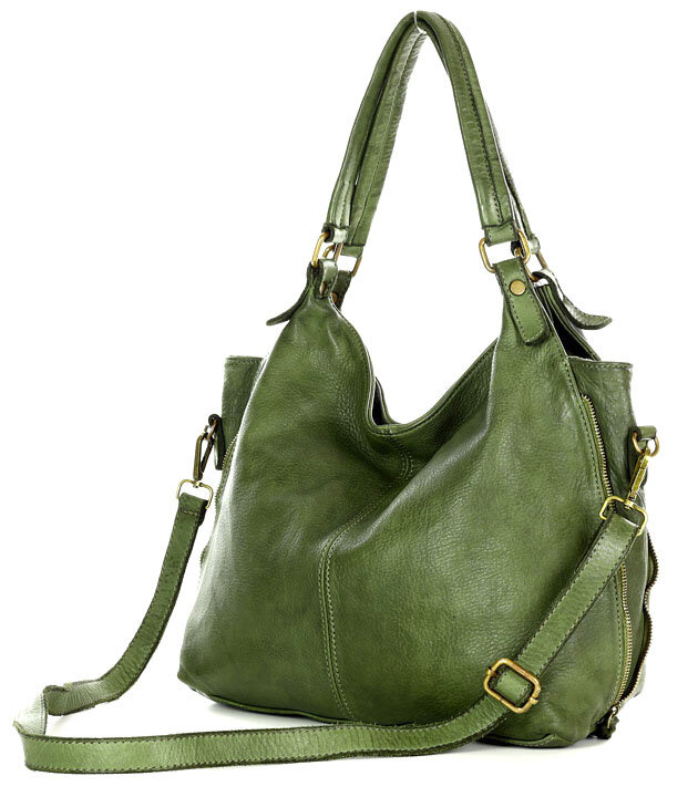 Torba skórzana wysokogatunkowa na ramię styl miejski shoulder leather bag - MARCO MAZZINI zielona