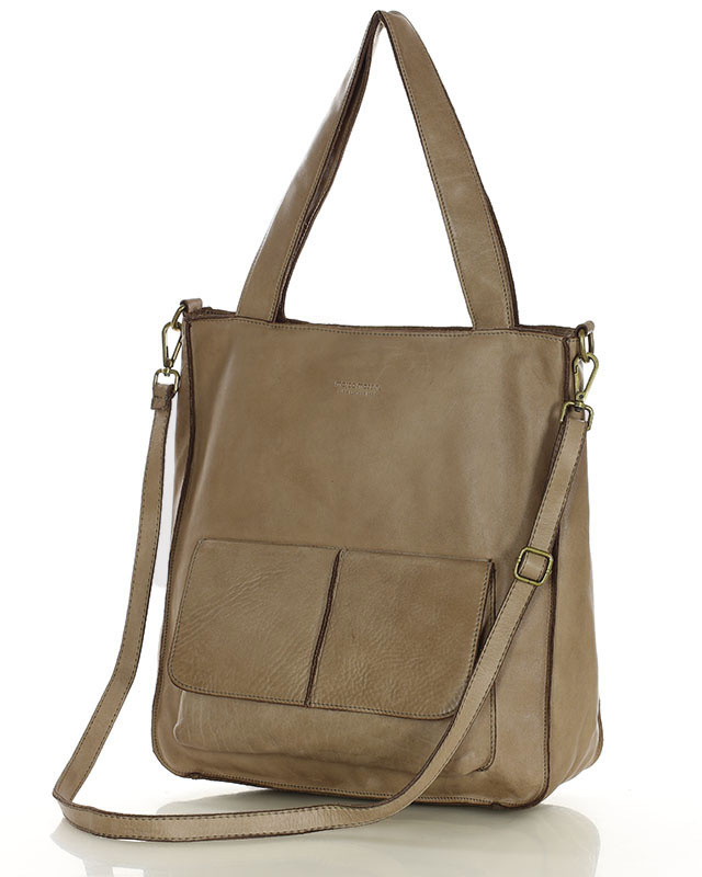 Torebka damska shopper A4 skóra naturalna - MARCO MAZZINI beżowy taupe