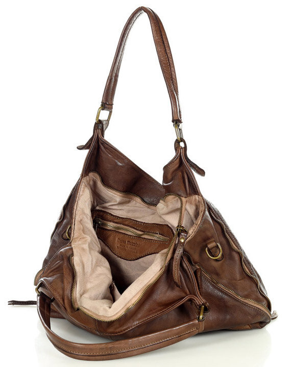Torba skórzana wysokogatunkowa na ramię styl miejski shoulder leather bag - MARCO MAZZINI czekoladowy brąz