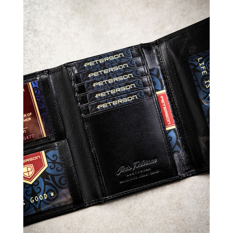 Skórzane, duże etui w czarnym kolorze przeznaczone na dokumenty i karty - Peterson