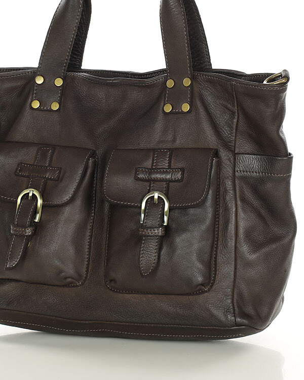 Torba skórzana shopper XL na ramię z dwoma kieszeniami MARCO MAZZINI ciemny brąz