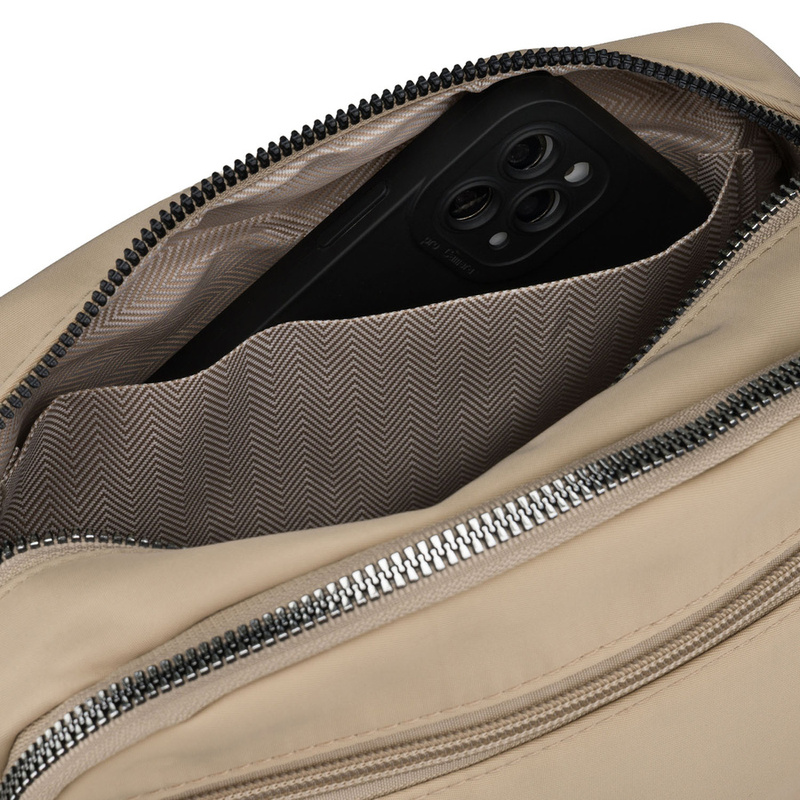 Listonoszka damska z poliestru w kolorze ecru, dwukomorowa z zewnętrzną kieszonką - Peterson