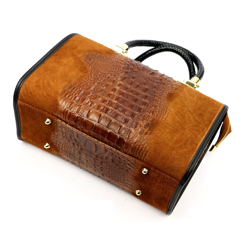 Vera Pelle Damski kuferek wzór skóra krokodyla torebka skórzana do ręki