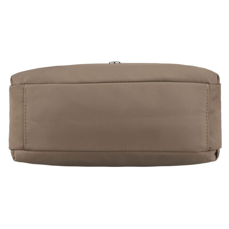 Beżowa listonoszka damska z poliestru zawieszona na uchwytach i doczepianym pasku - Peterson