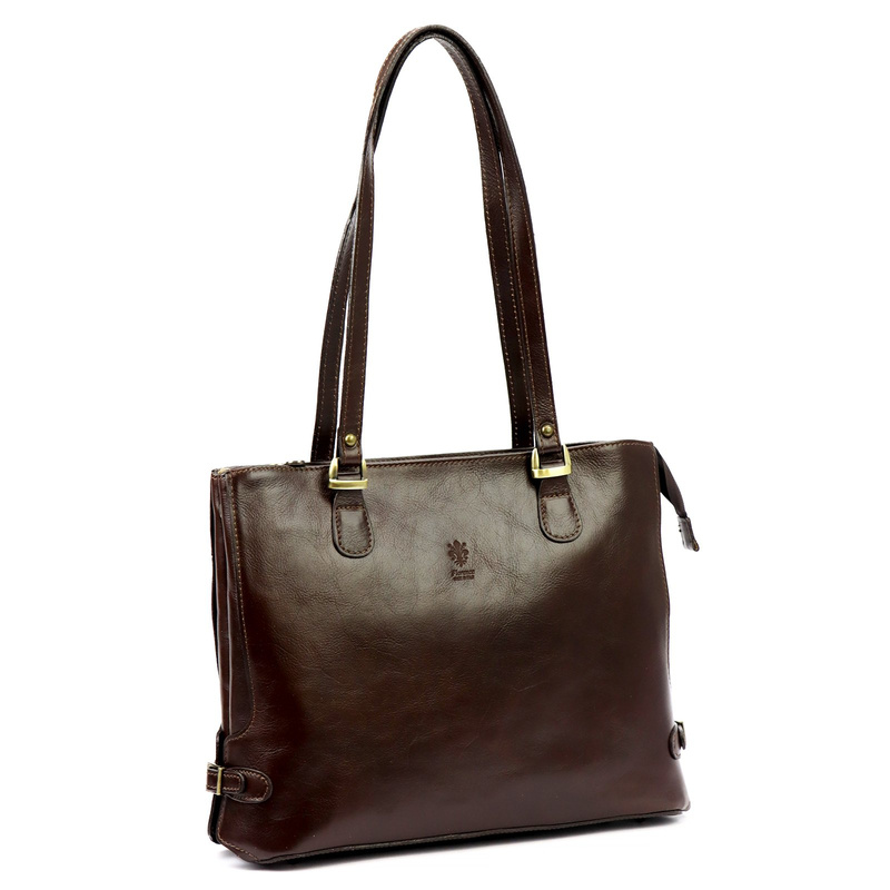 Skórzana elegancka shopperbag pojemna na ramię z kieszeniami Florence