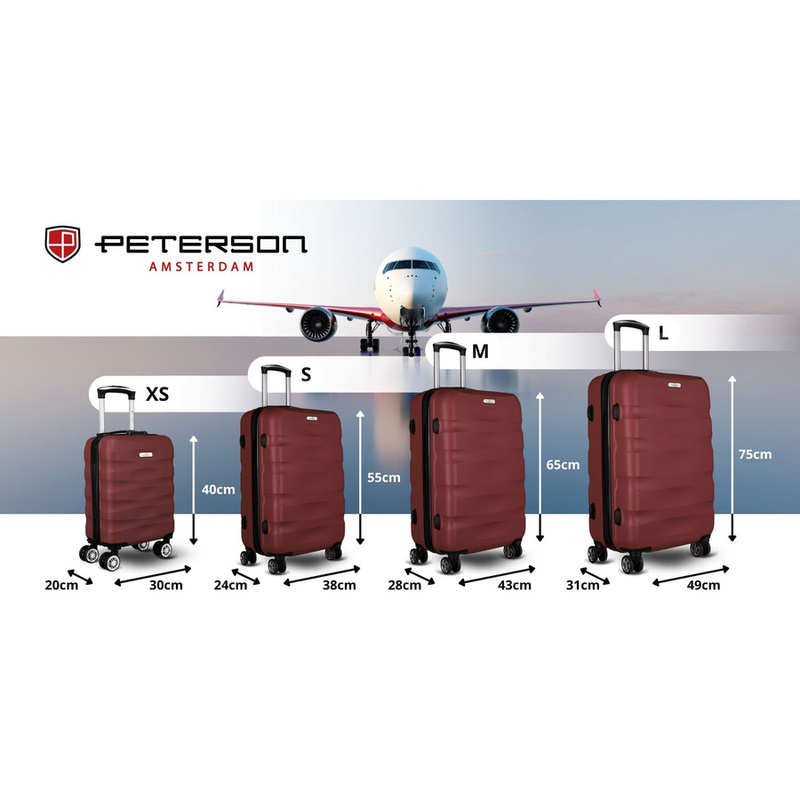 Bordowa walizka z tworzywa ABS+ wyposażona w szyfrowany zamek - Peterson