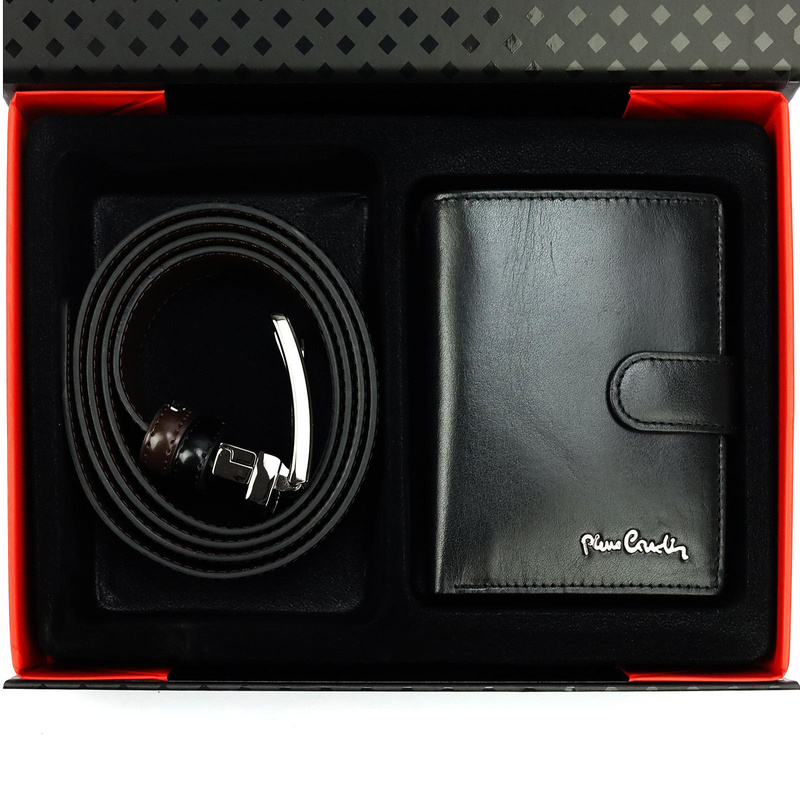 Pierre Cardin zestaw prezentowy skórzany męski portfel i pasek do spodni