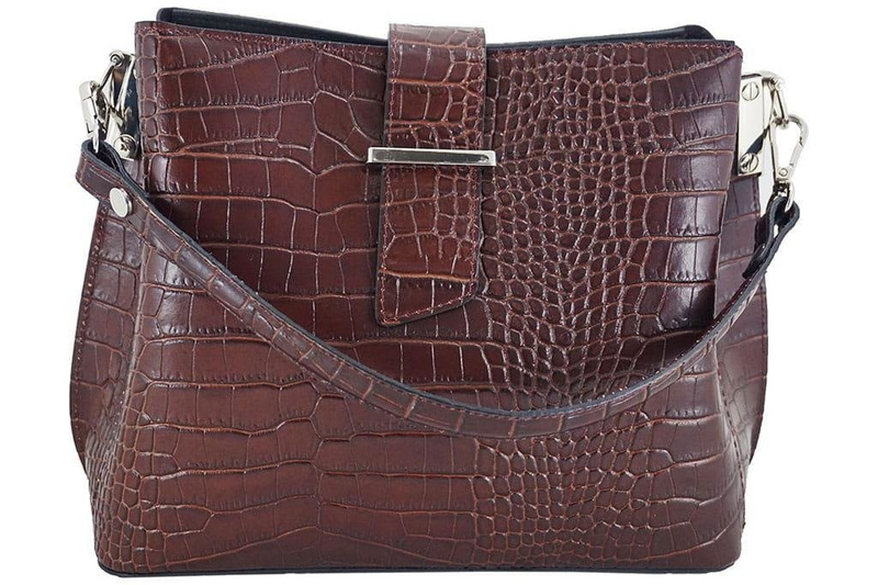 Torebka skórzana na ramię - CROCO - Czarny