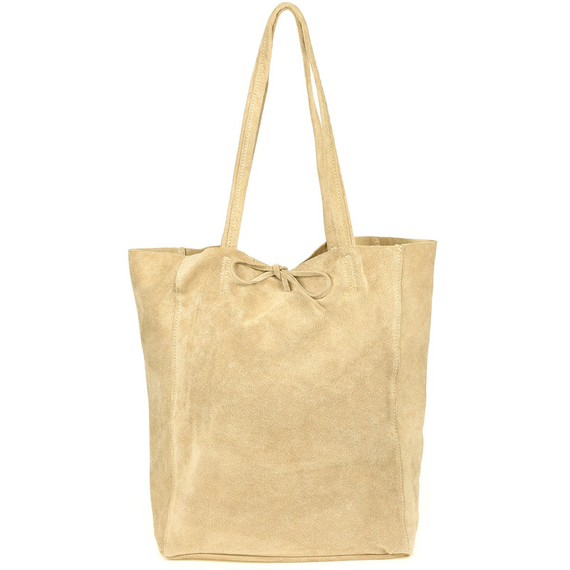 Damska Włoska Skórzana Torebka Worek A4 Troczek beżowa W18