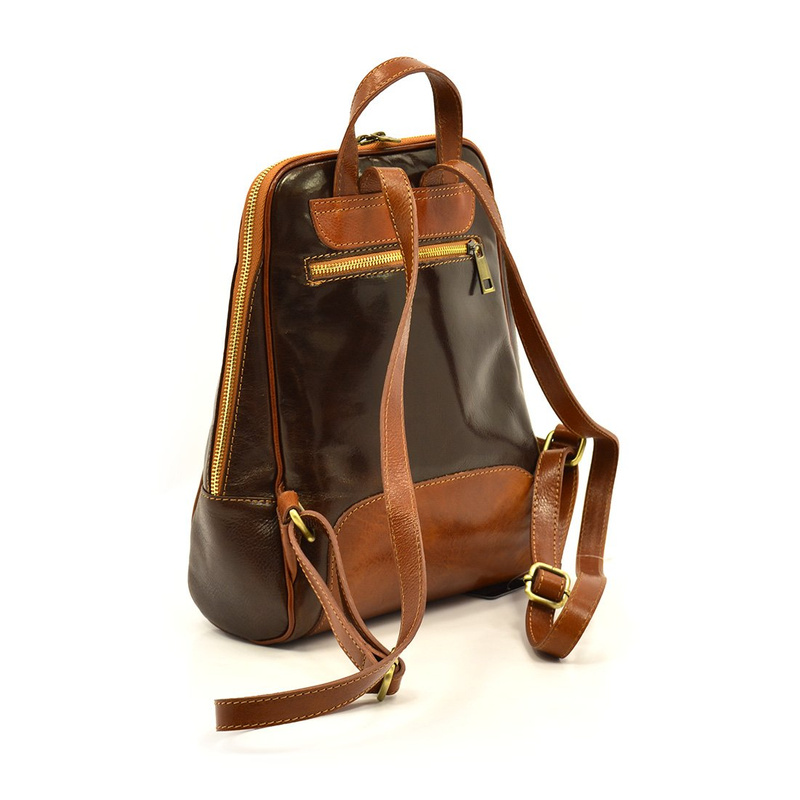 Florence Miejski Damski plecak skóra naturalna z kieszeniami na suwak